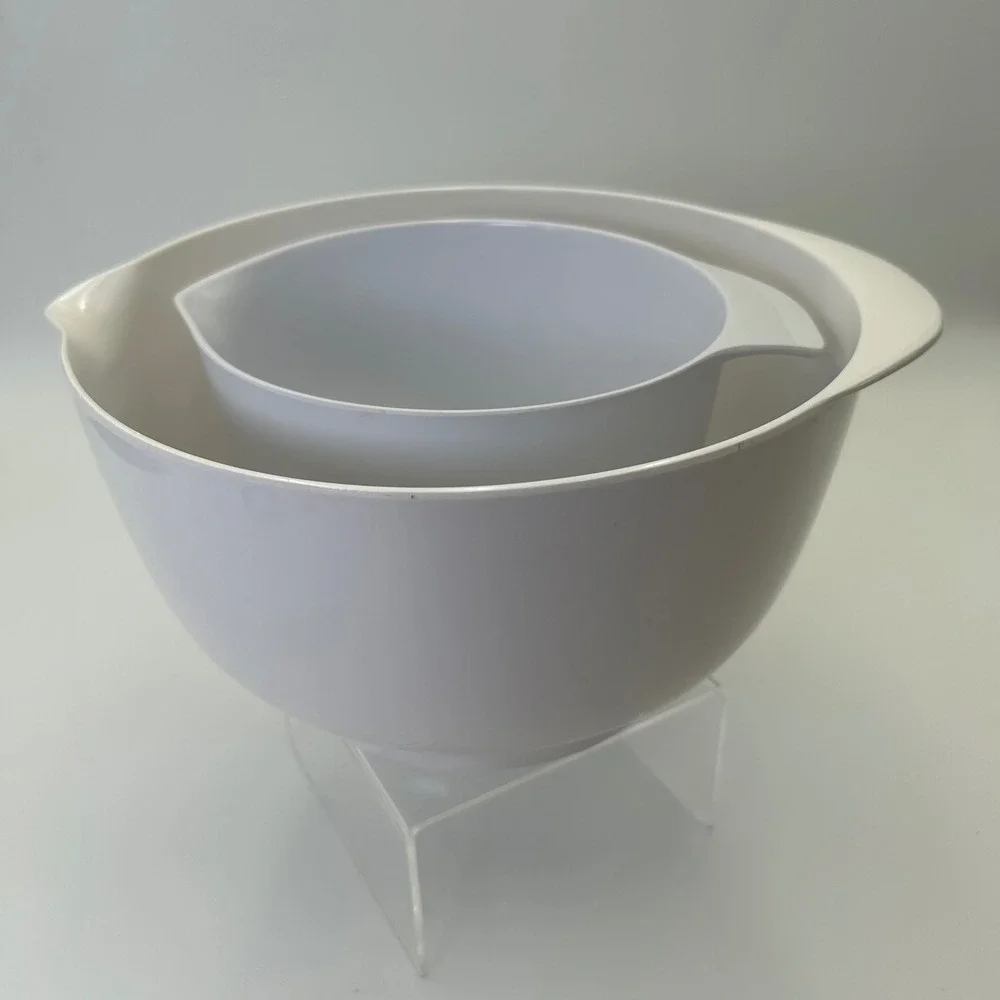 Vintage Dansk Set of 2 Pouring Minimalist White Melamine Nesting Mixing Bowls